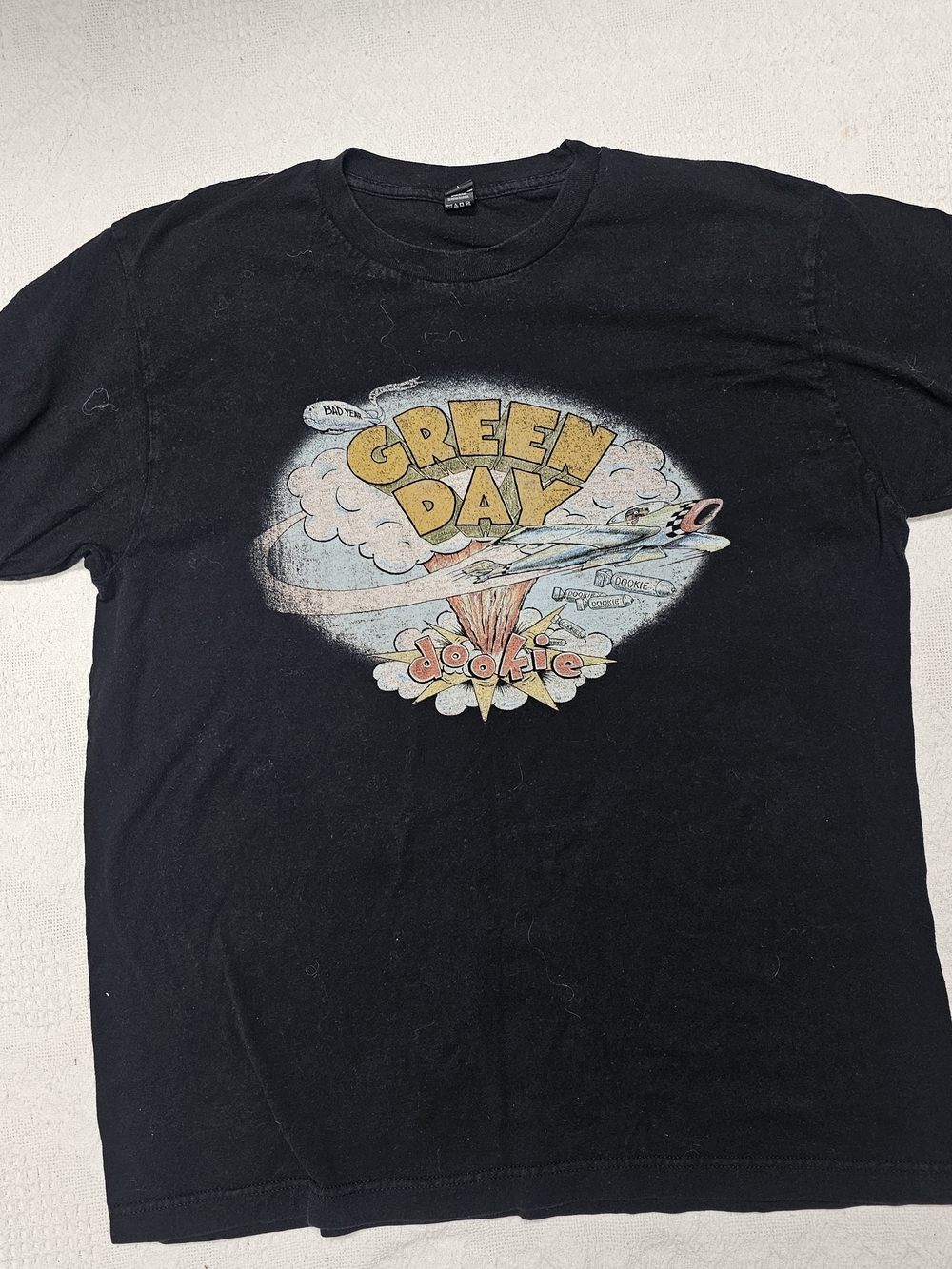Y2k Tultex Black Green Day Dookie Graphic Tee with Yellow Print